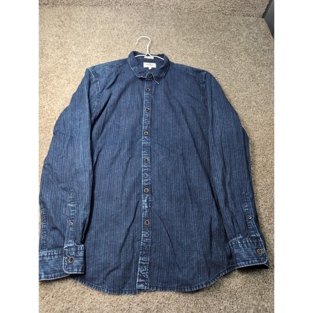 Pepe Jeans London Otto Mens XL Blue Striped‎ Cotton Button Down Shirt PM306280